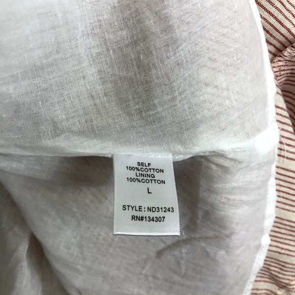 LUMIERE Wrap Dress NWT Ruffle Red Natural Beige Stripe Tie Waist Large - Picture 7 of 10